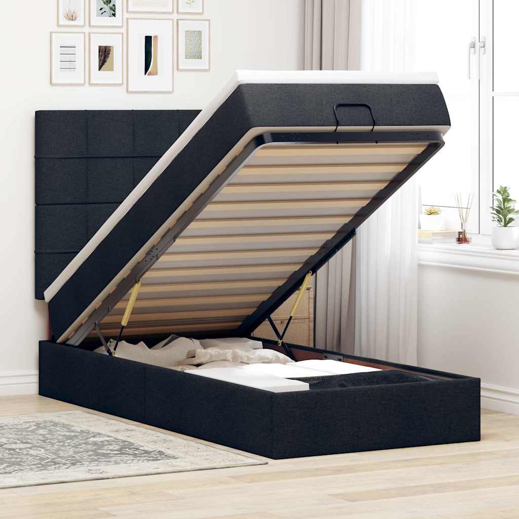 Ottoman-Bett Mit Matratze & Leds Stoff Schwarz