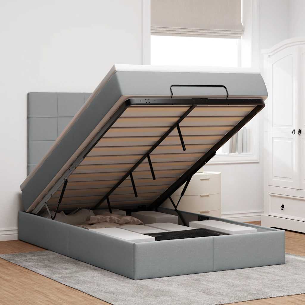 Ottoman-Bett Mit Matratze & Leds Stoff Hellgrau
