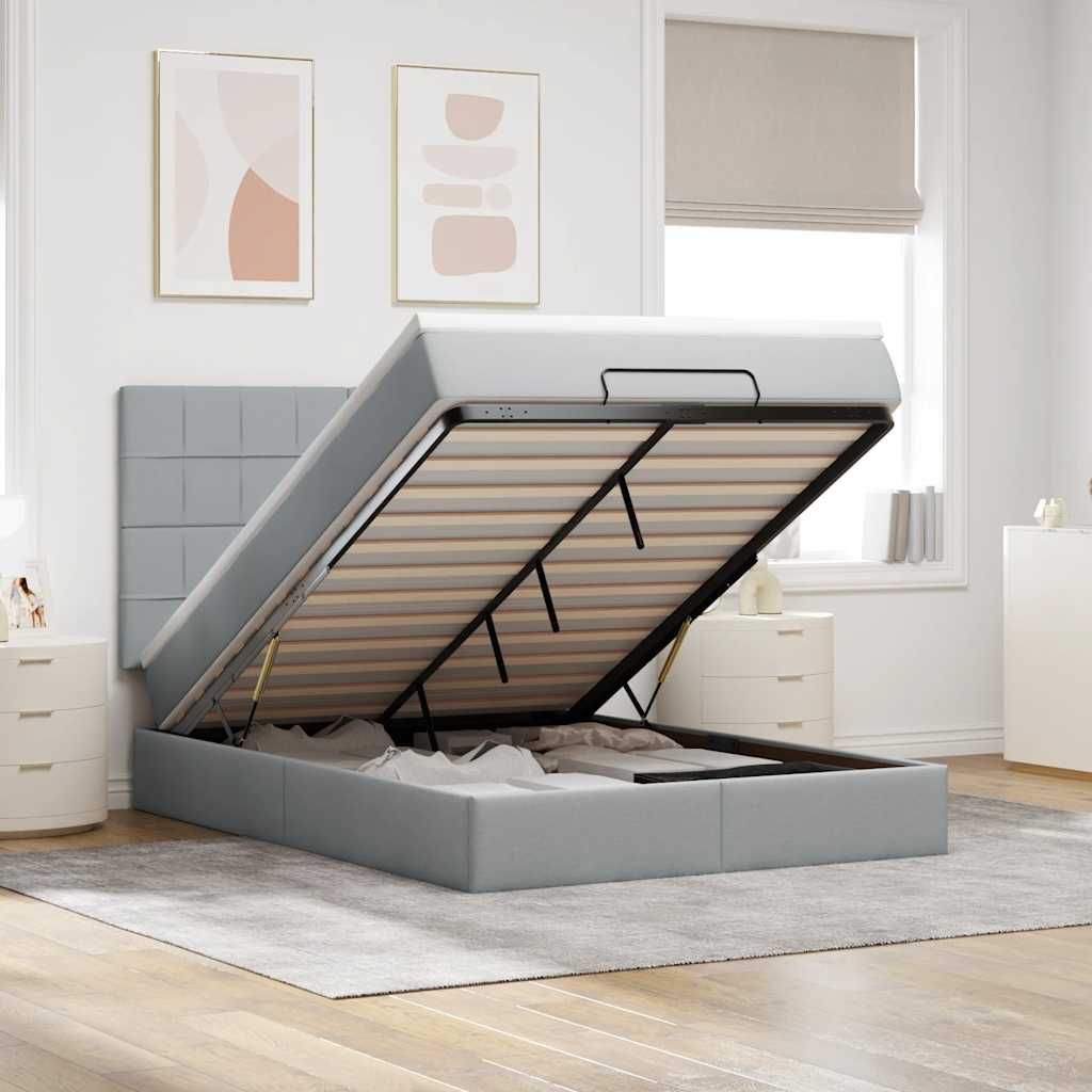 Ottoman-Bett Mit Matratze & Leds Stoff Hellgrau