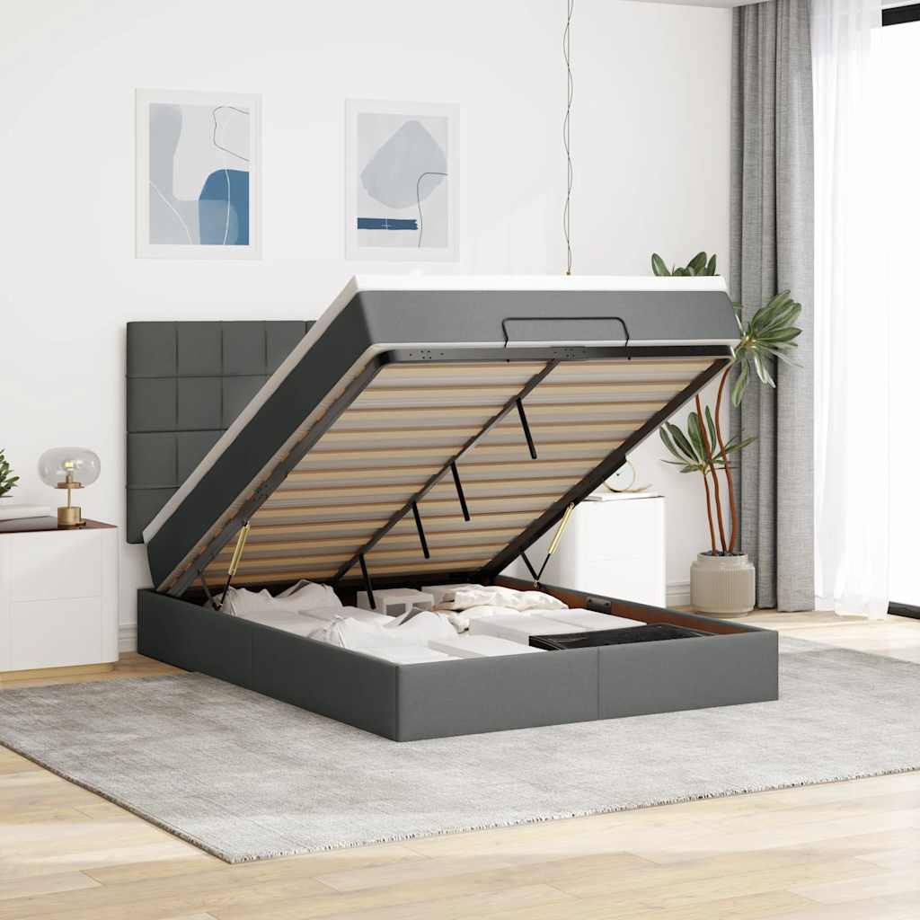 Ottoman-Bett Mit Matratze & Leds Stoff Dunkelgrau