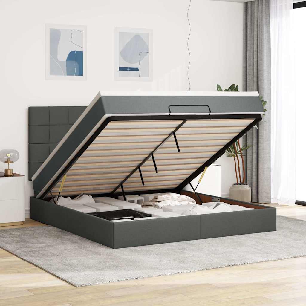 Ottoman-Bett Mit Matratze & Leds Stoff Dunkelgrau