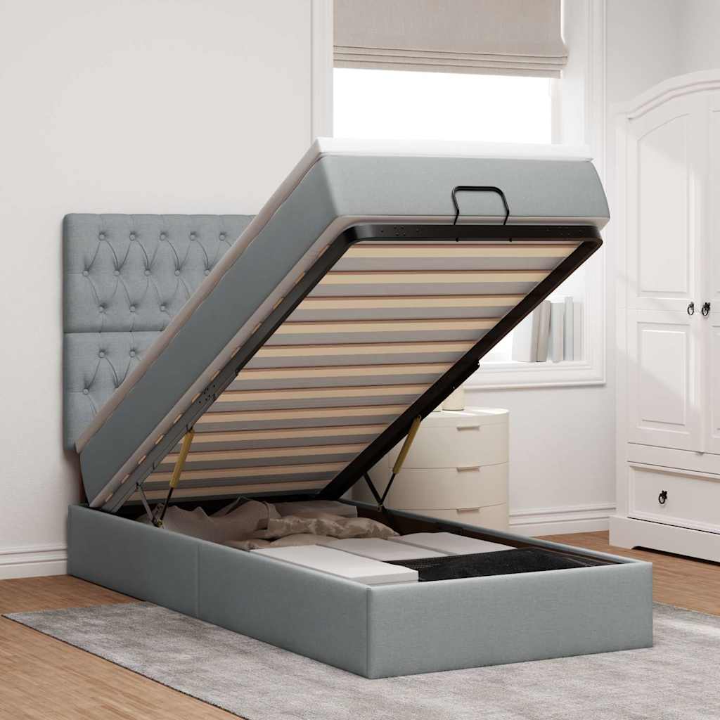 Ottoman-Bett Mit Matratze & Leds Stoff Hellgrau