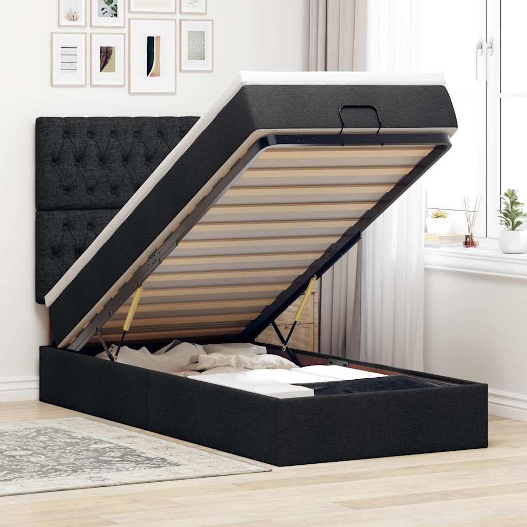 Ottoman-Bett Mit Matratze & Leds Stoff Schwarz