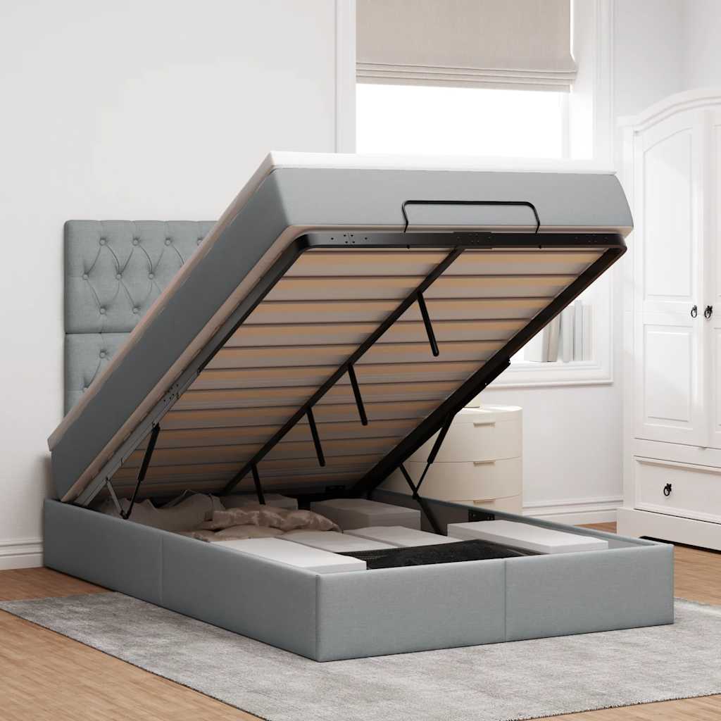 Ottoman-Bett Mit Matratze & Leds Stoff Hellgrau