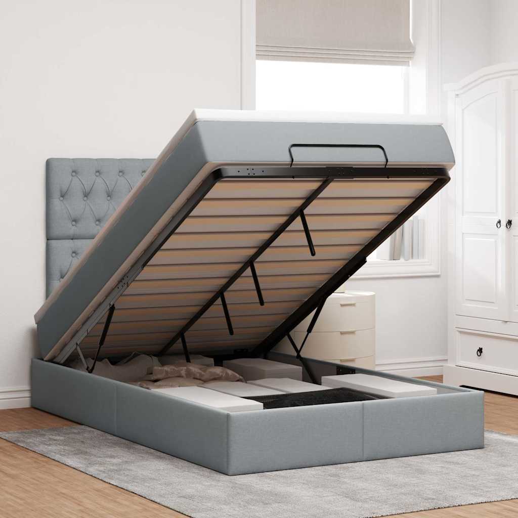 Ottoman-Bett Mit Matratze & Leds Stoff Hellgrau