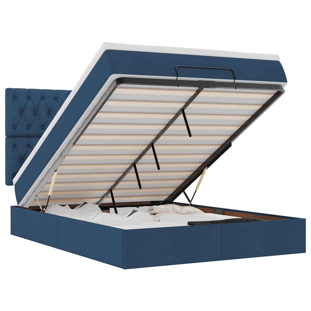 Ottoman-Bett Mit Matratze & Leds Stoff Blau