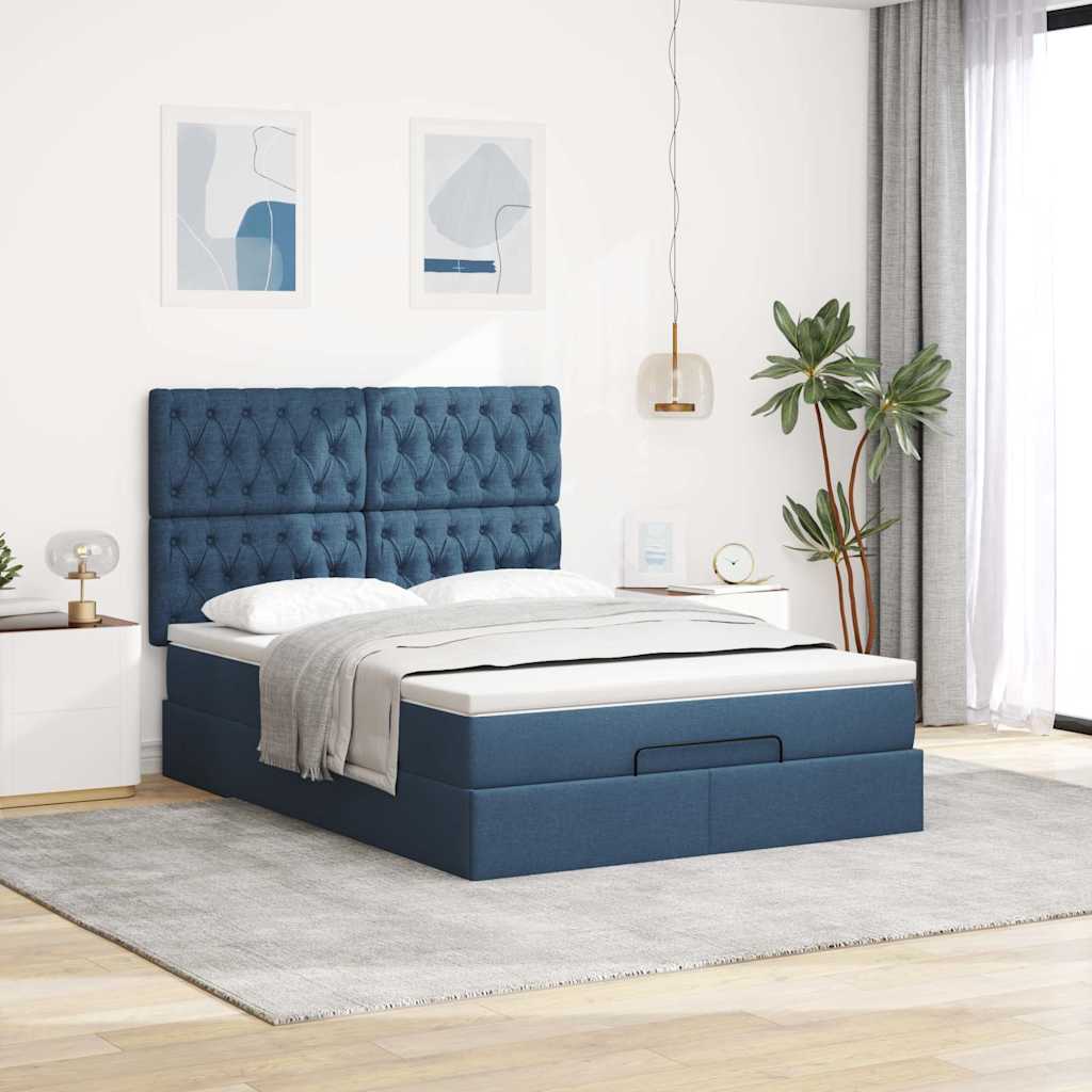Ottoman-Bett Mit Matratze & Leds Stoff Blau