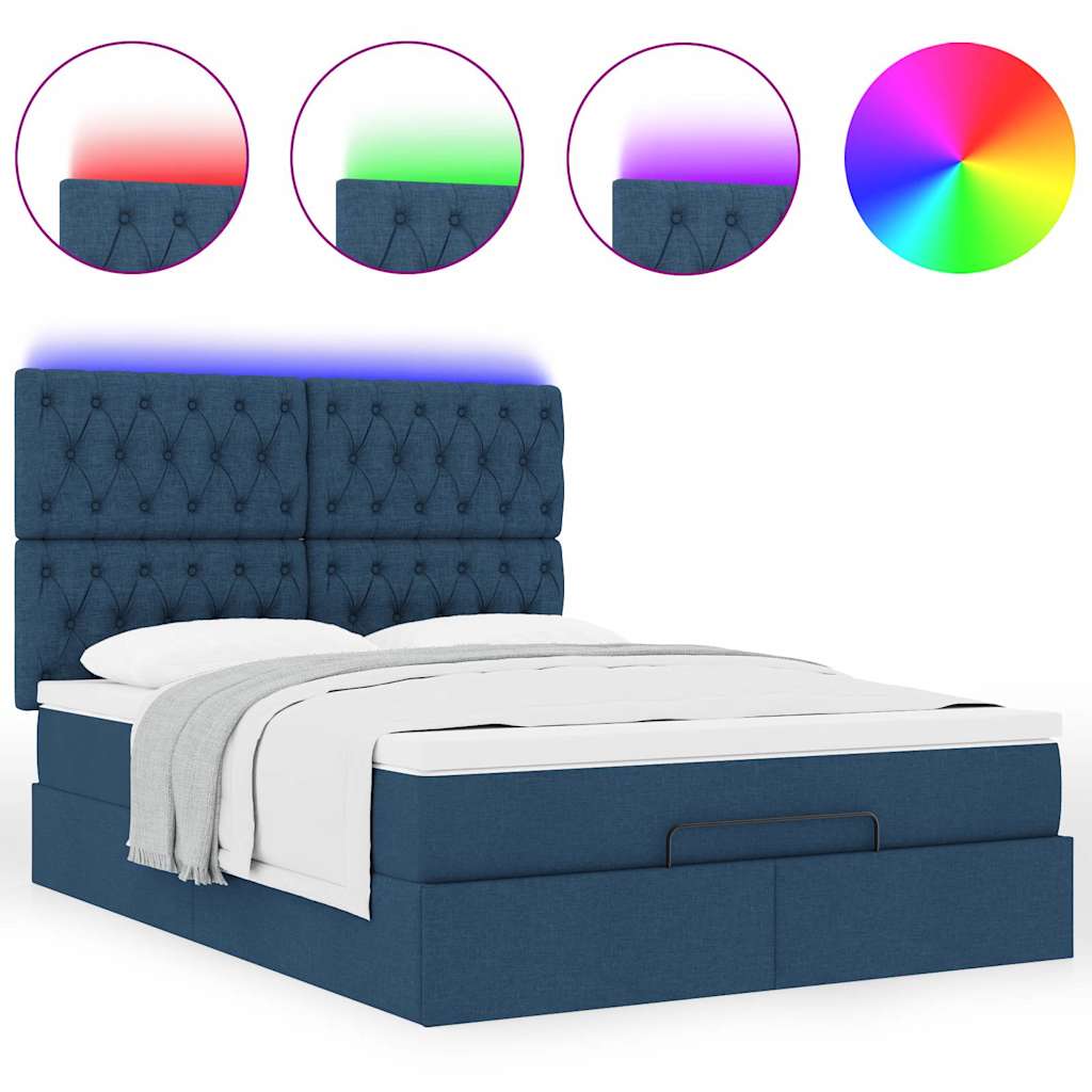 Ottoman-Bett Mit Matratze & Leds Stoff Blau