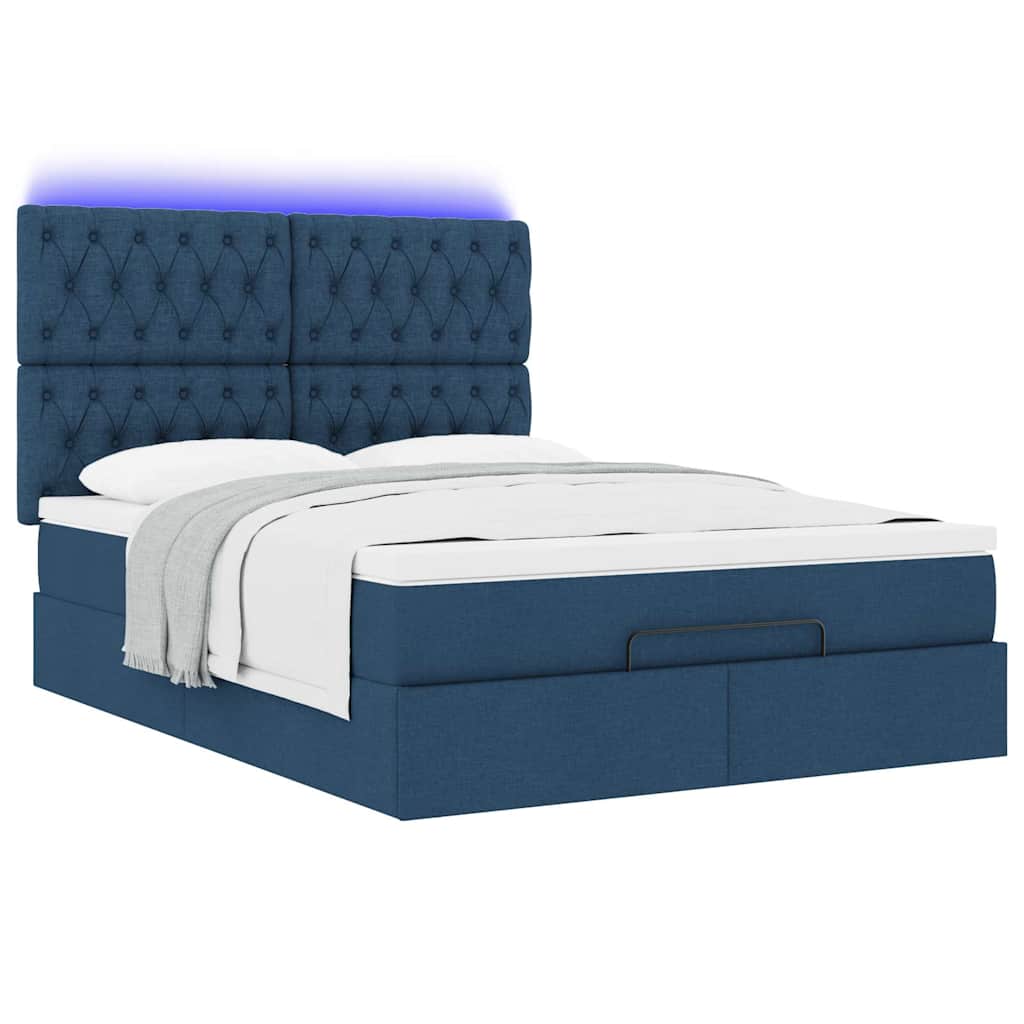 Ottoman-Bett Mit Matratze & Leds Stoff Blau