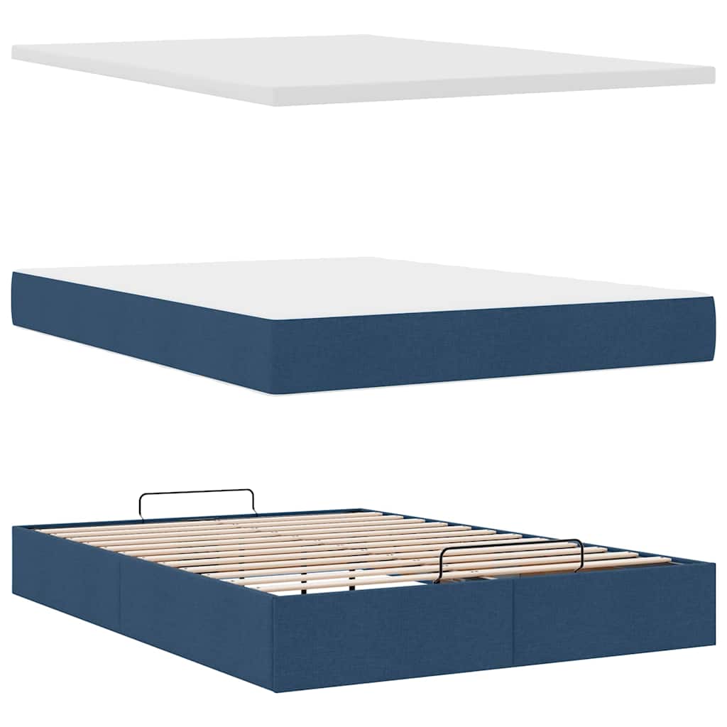 Ottoman-Bett Mit Matratze & Leds Stoff Blau