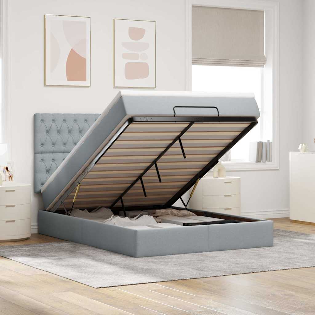 Ottoman-Bett Mit Matratze & Leds Stoff Hellgrau