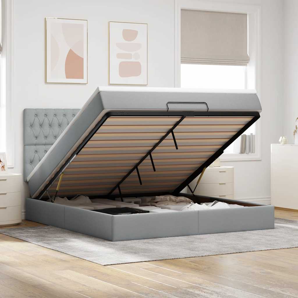 Ottoman-Bett Mit Matratze & Leds Stoff Hellgrau