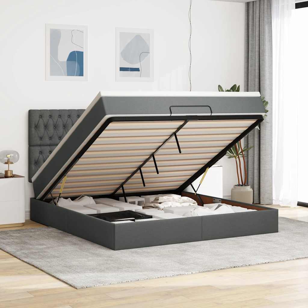 Ottoman-Bett Mit Matratze & Leds Stoff Dunkelgrau