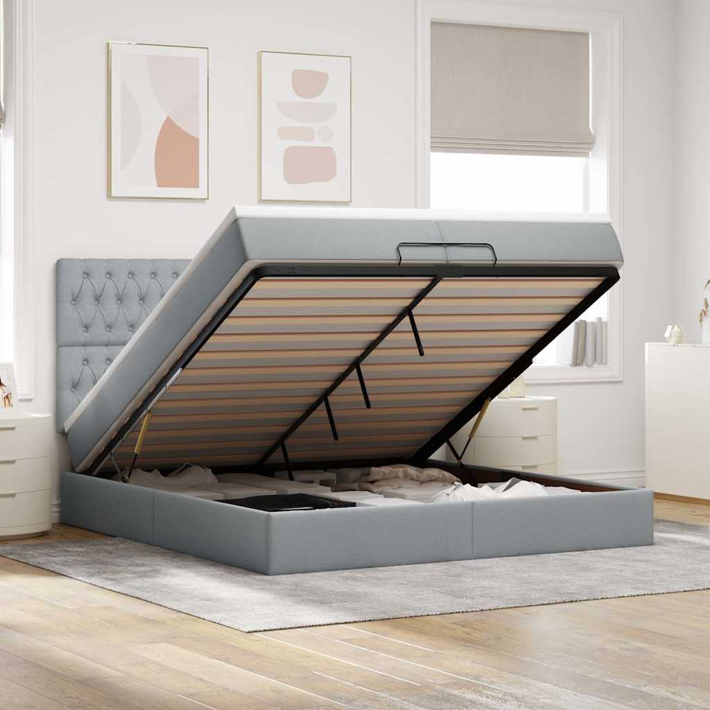 Ottoman-Bett Mit Matratze & Leds Stoff Hellgrau