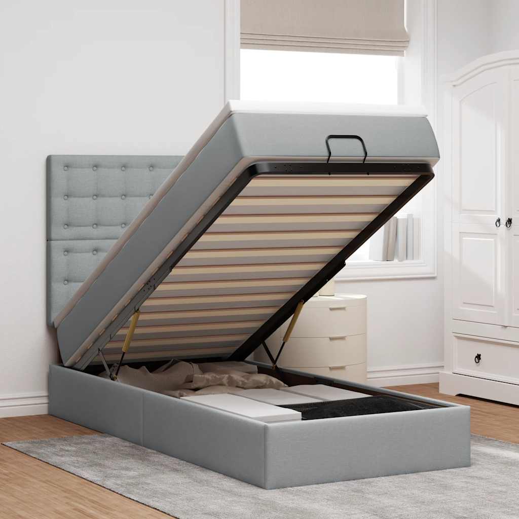 Ottoman-Bett Mit Matratze & Leds Stoff Hellgrau