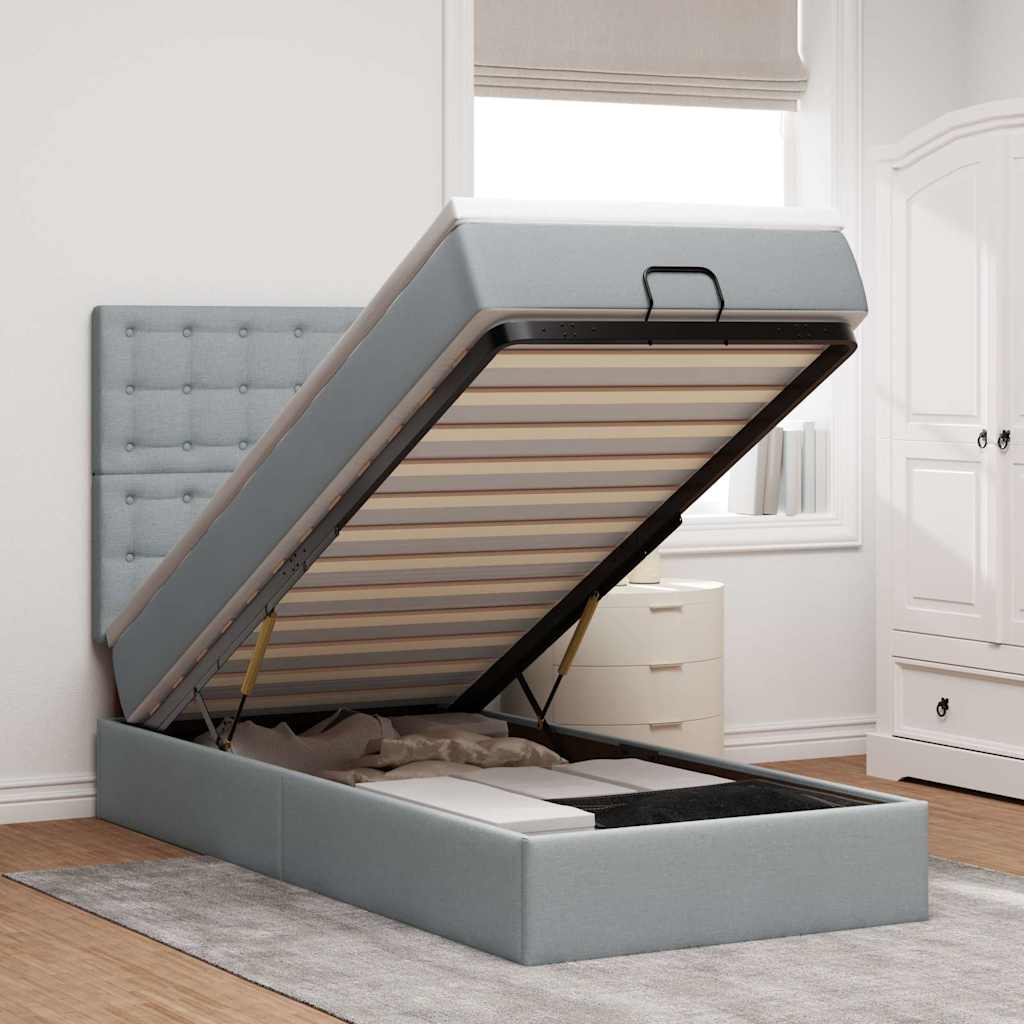 Ottoman-Bett Mit Matratze & Leds Stoff Hellgrau