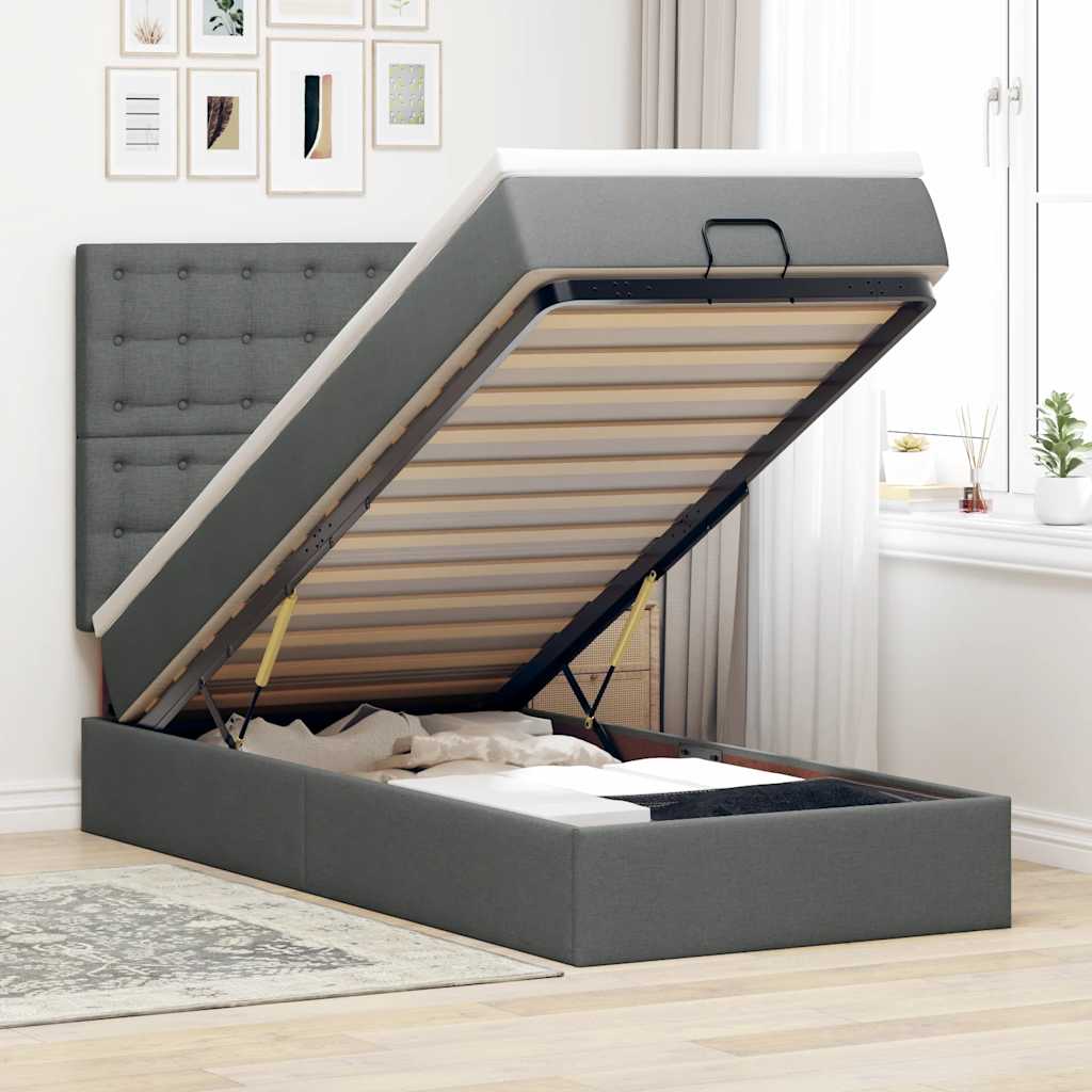 Ottoman-Bett Mit Matratze & Leds Stoff Dunkelgrau