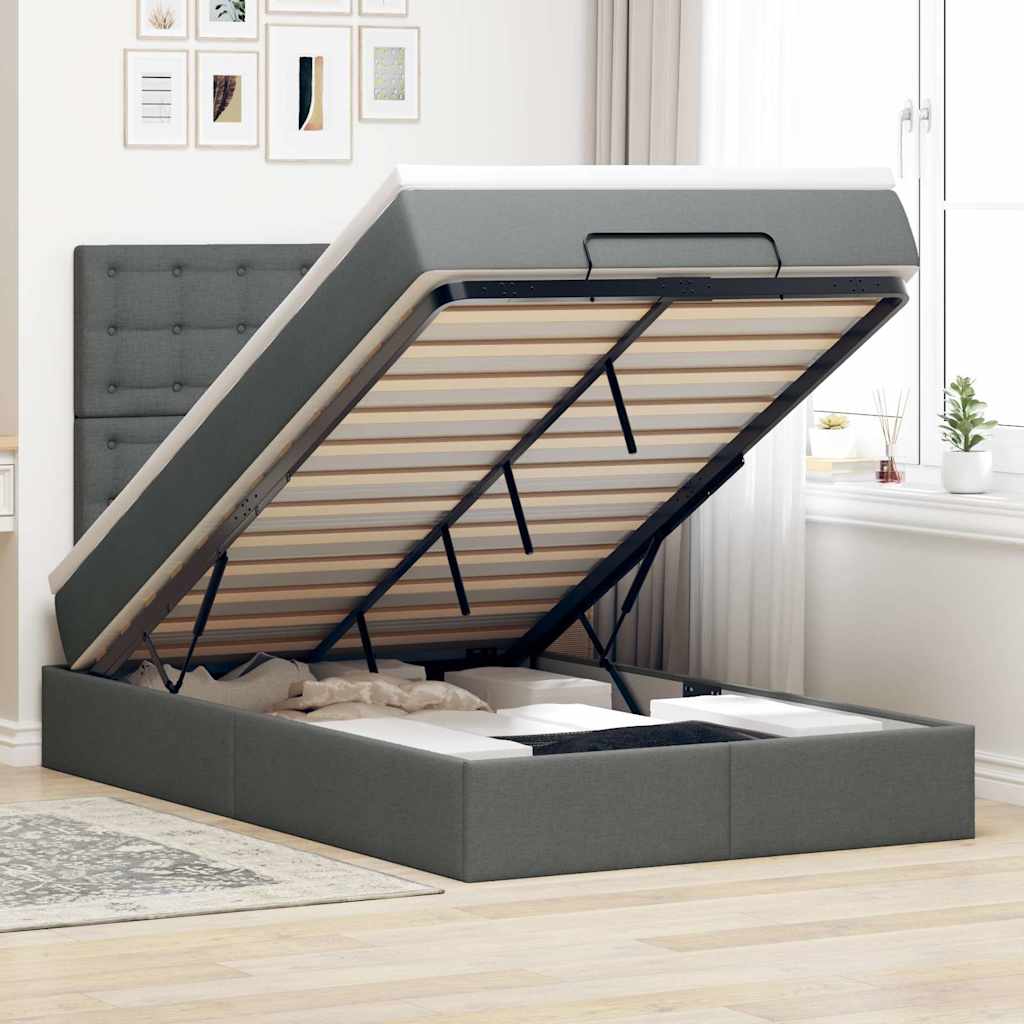Ottoman-Bett Mit Matratze & Leds Stoff Dunkelgrau