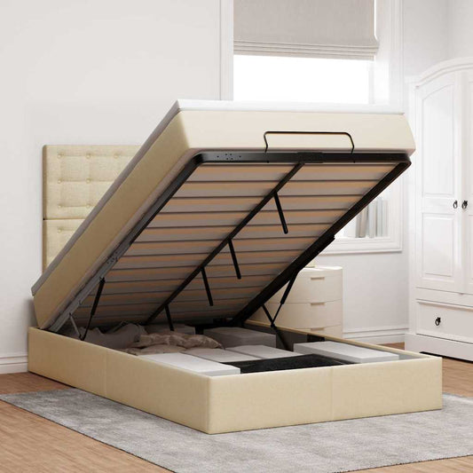 Ottoman-Bett Mit Matratze & Leds Stoff Creme