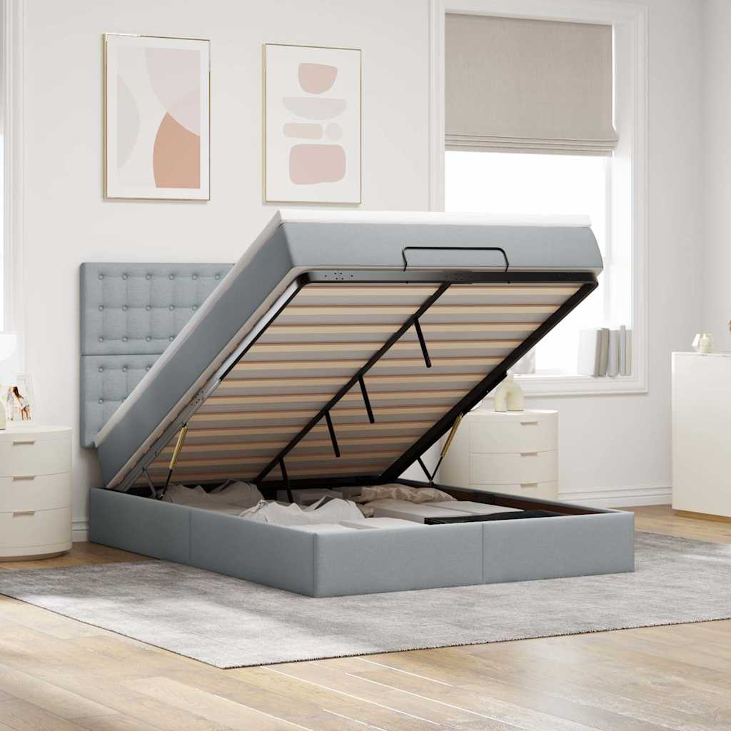 Ottoman-Bett Mit Matratze & Leds Stoff Hellgrau