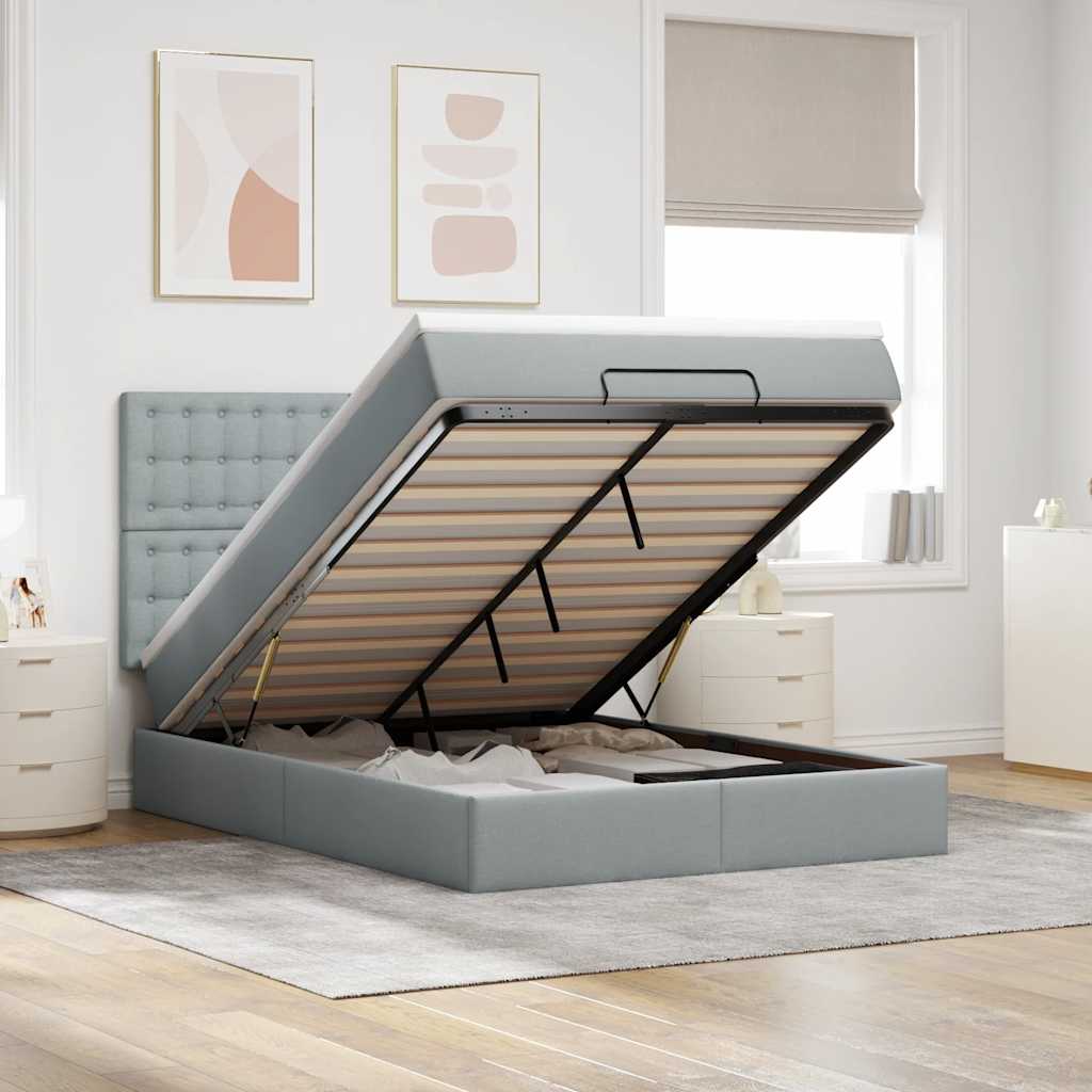 Ottoman-Bett Mit Matratze & Leds Stoff Hellgrau