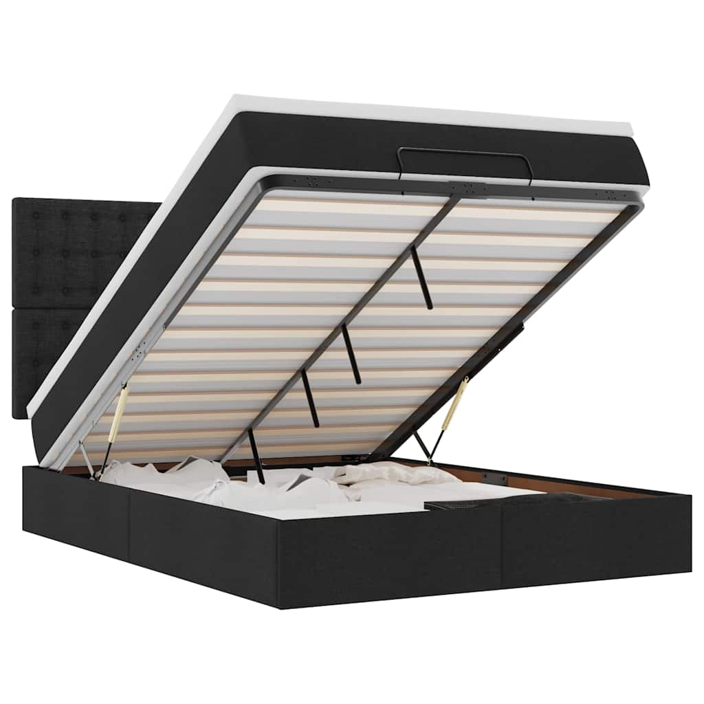 Ottoman-Bett Mit Matratze & Leds Stoff Schwarz