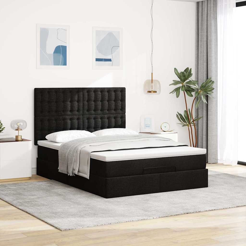 Ottoman-Bett Mit Matratze & Leds Stoff Schwarz