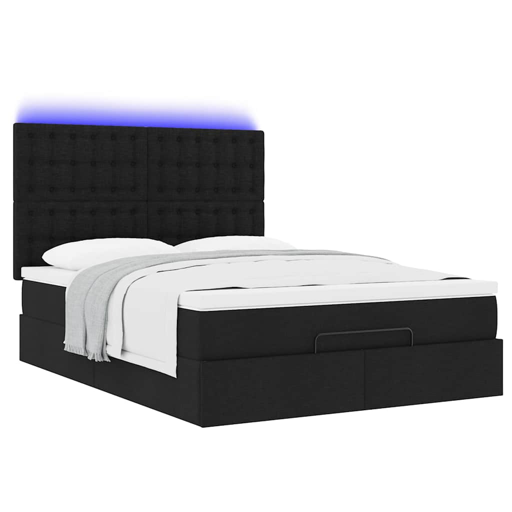 Ottoman-Bett Mit Matratze & Leds Stoff Schwarz