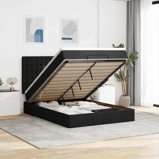Ottoman-Bett Mit Matratze & Leds Stoff Schwarz
