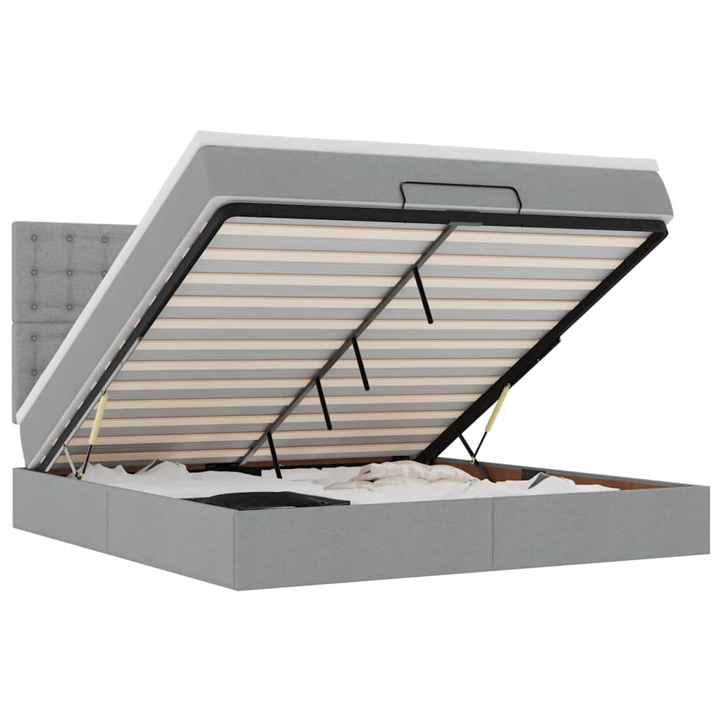 Ottoman-Bett Mit Matratze & Leds Stoff Hellgrau