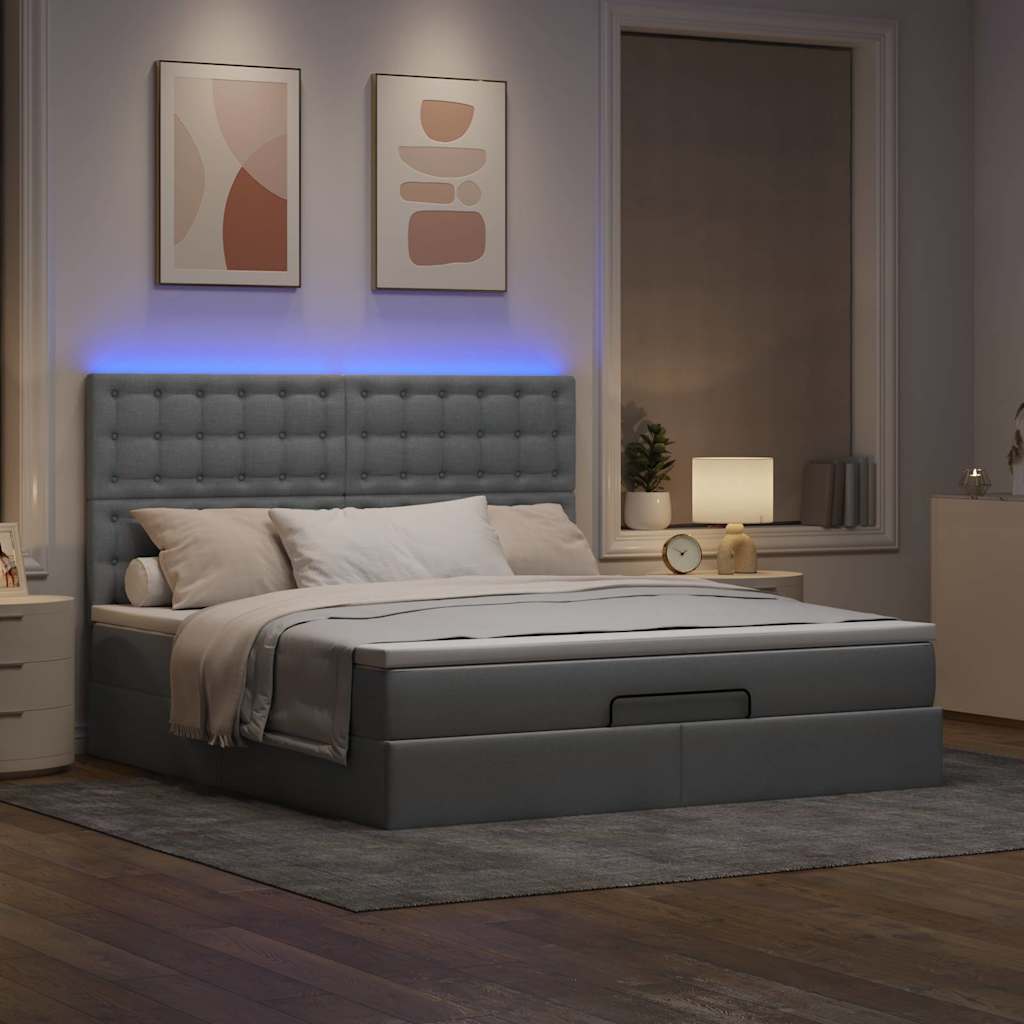 Ottoman-Bett Mit Matratze & Leds Stoff Hellgrau