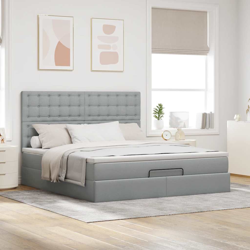 Ottoman-Bett Mit Matratze & Leds Stoff Hellgrau