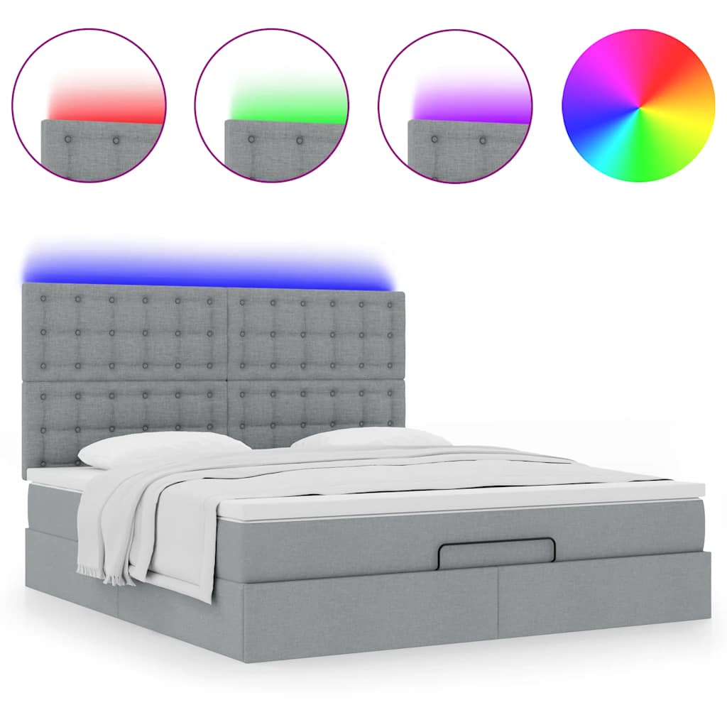 Ottoman-Bett Mit Matratze & Leds Stoff Hellgrau
