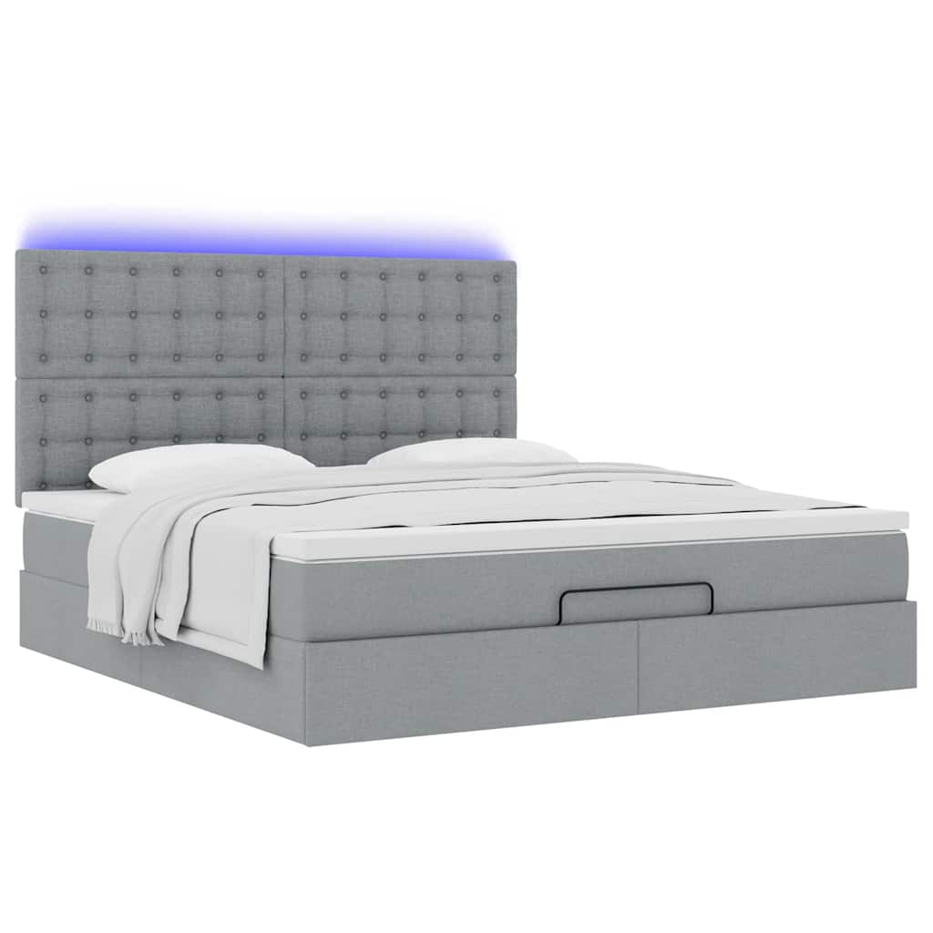Ottoman-Bett Mit Matratze & Leds Stoff Hellgrau