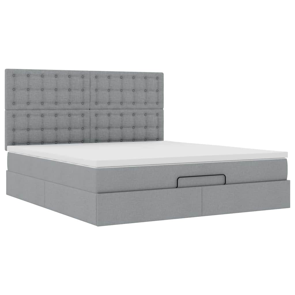 Ottoman-Bett Mit Matratze & Leds Stoff Hellgrau