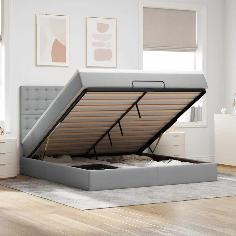 Ottoman-Bett Mit Matratze & Leds Stoff Hellgrau