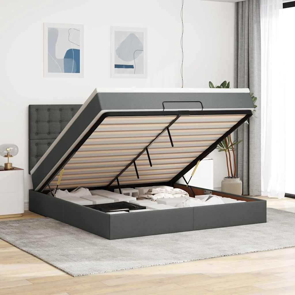 Ottoman-Bett Mit Matratze & Leds Stoff Dunkelgrau