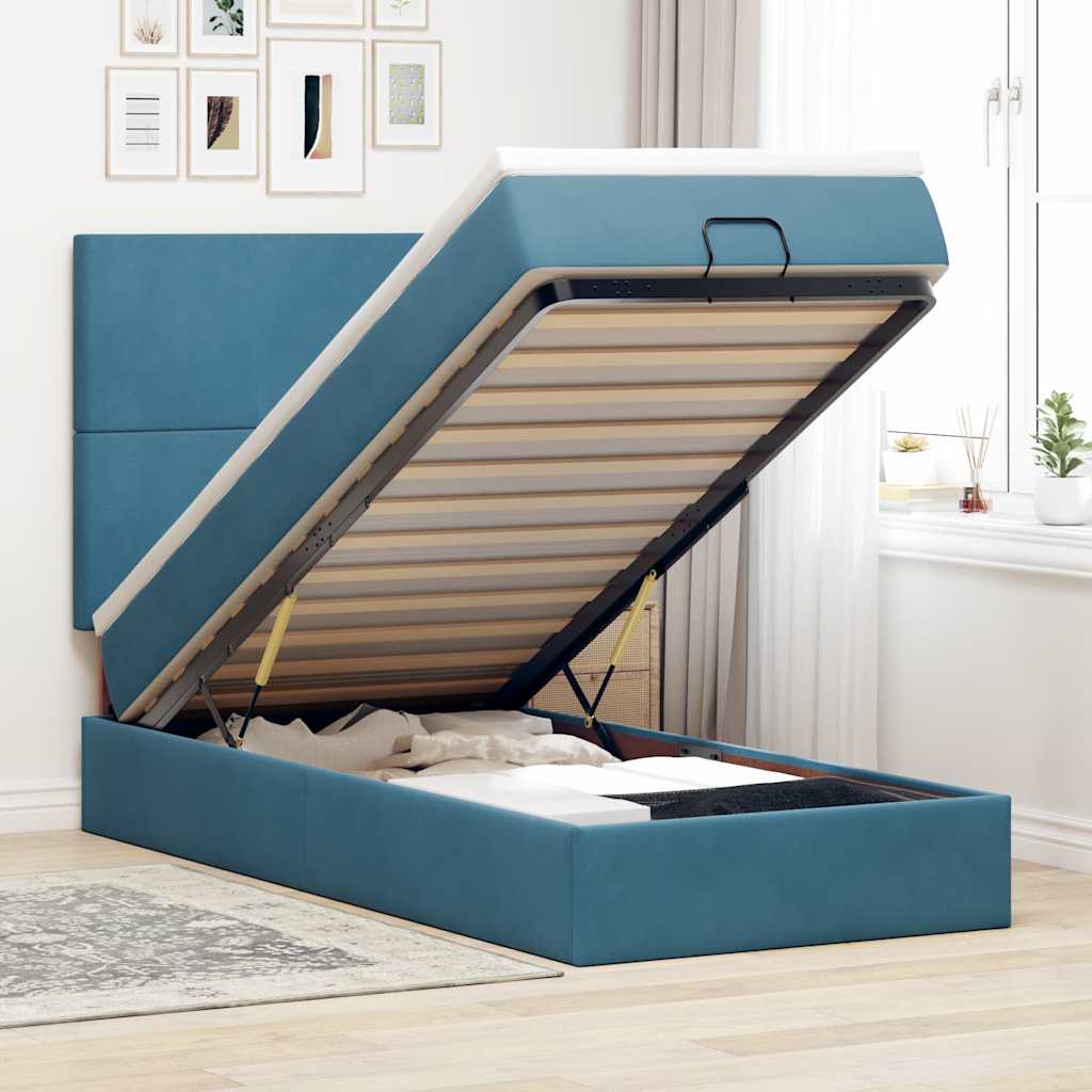 Ottoman-Bett Mit Matratzen & Leds Samt Dunkelblau