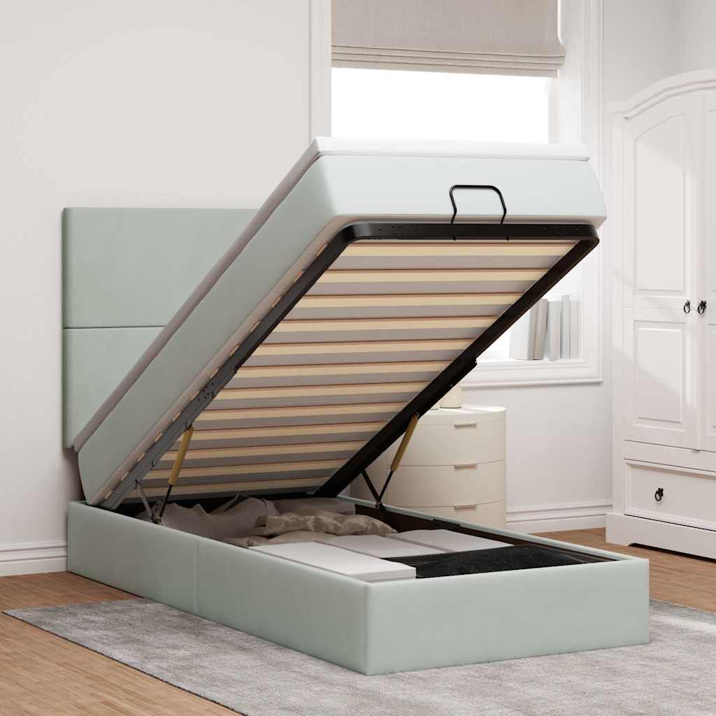 Ottoman-Bett Mit Matratzen & Leds Samt Hellgrau