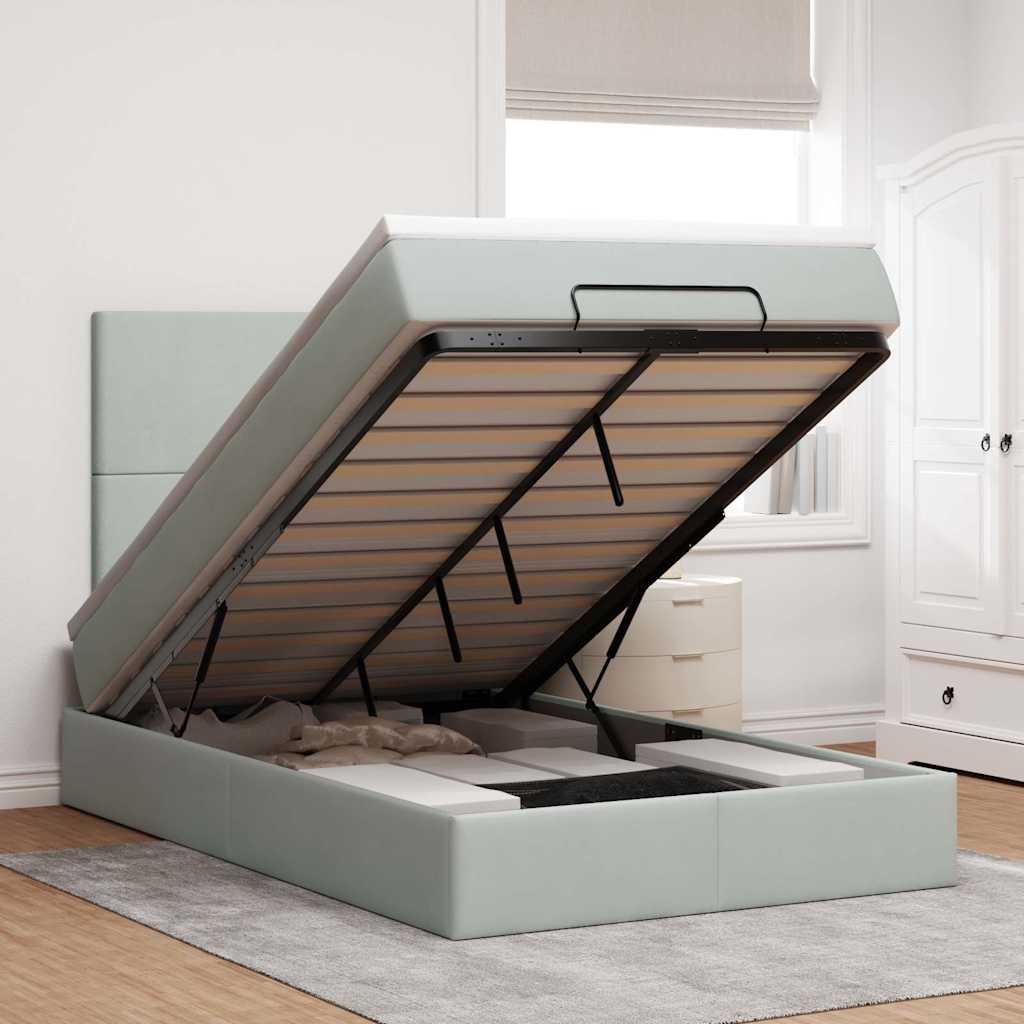 Ottoman-Bett Mit Matratzen & Leds Samt Hellgrau