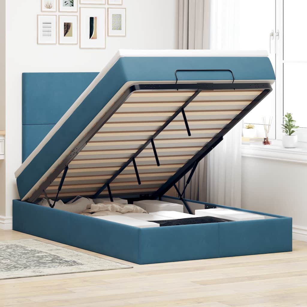 Ottoman-Bett Mit Matratzen & Leds Samt Dunkelblau