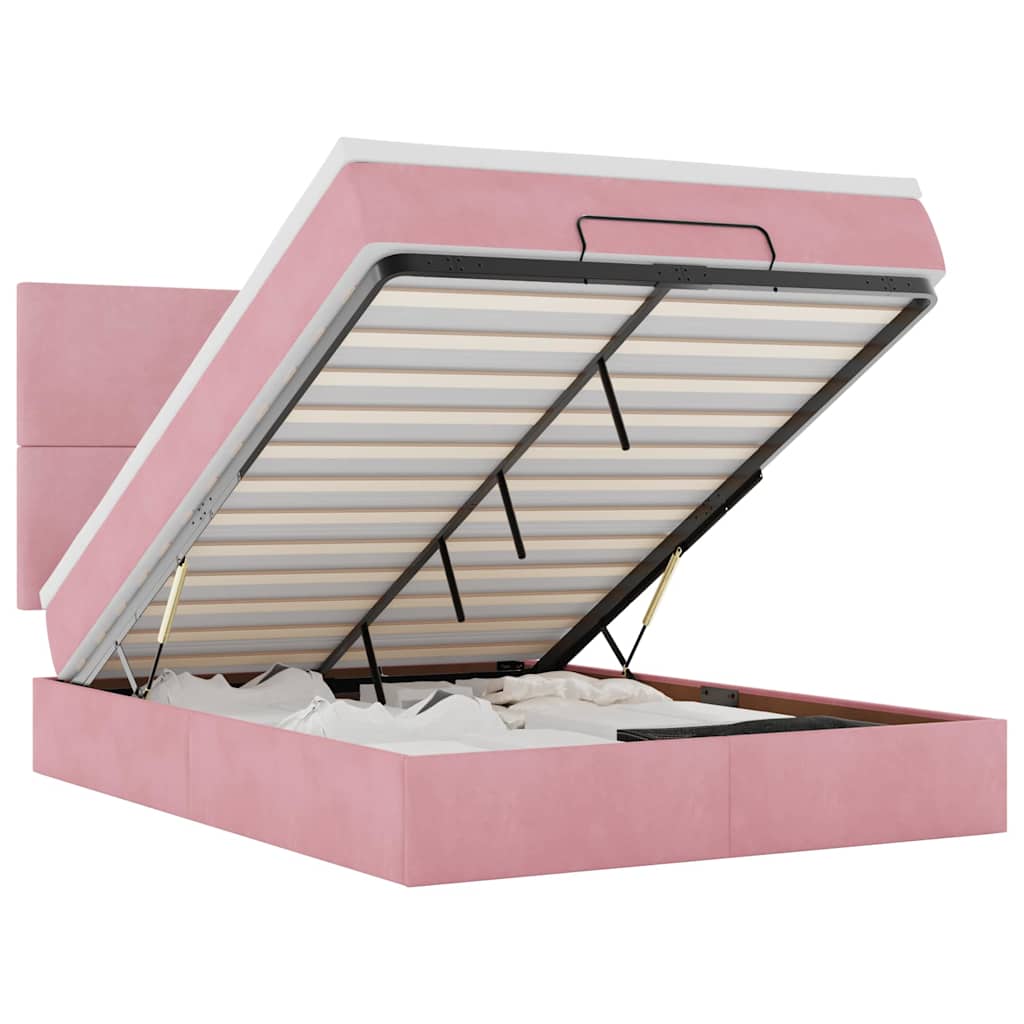 Ottoman-Bett Mit Matratzen & Leds Samt Rosa