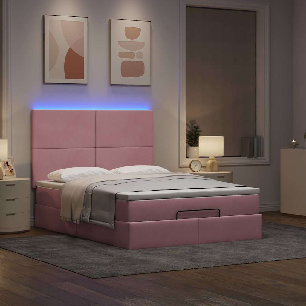 Ottoman-Bett Mit Matratzen & Leds Samt Rosa