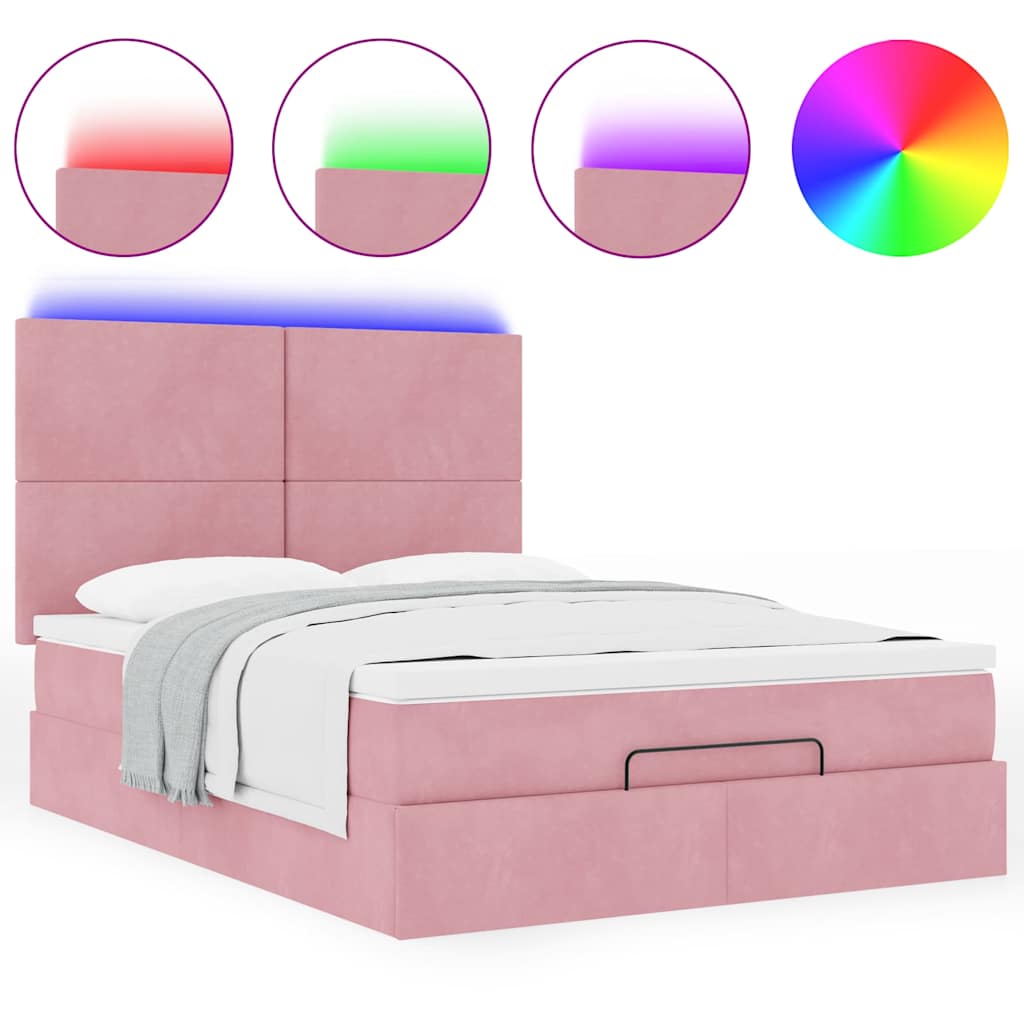 Ottoman-Bett Mit Matratzen & Leds Samt Rosa