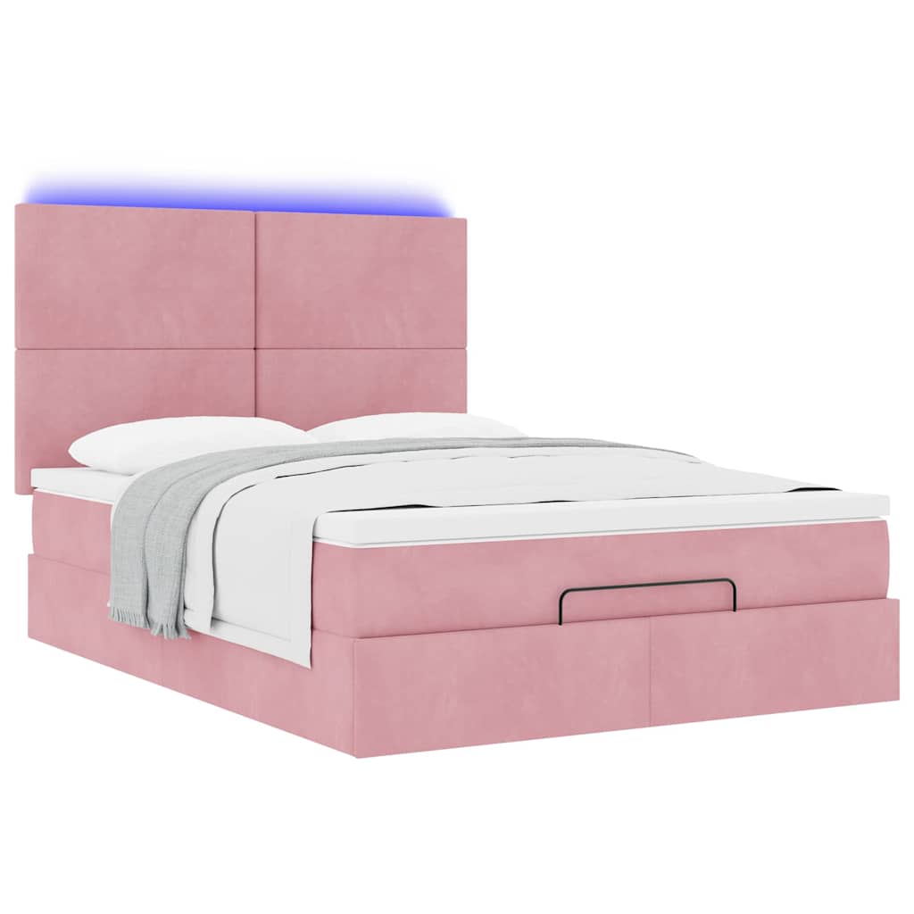 Ottoman-Bett Mit Matratzen & Leds Samt Rosa