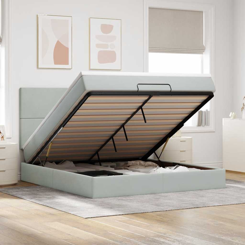 Ottoman-Bett Mit Matratzen & Leds Samt Hellgrau