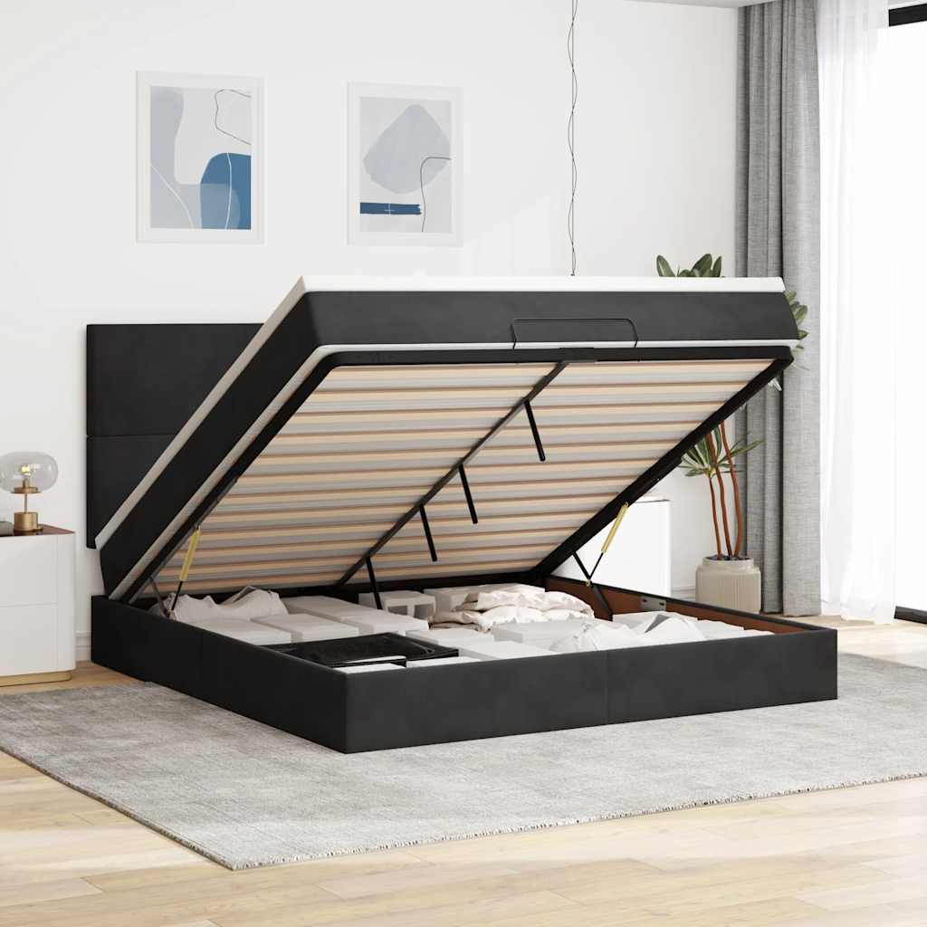 Ottoman-Bett Mit Matratzen & Leds Samt Schwarz