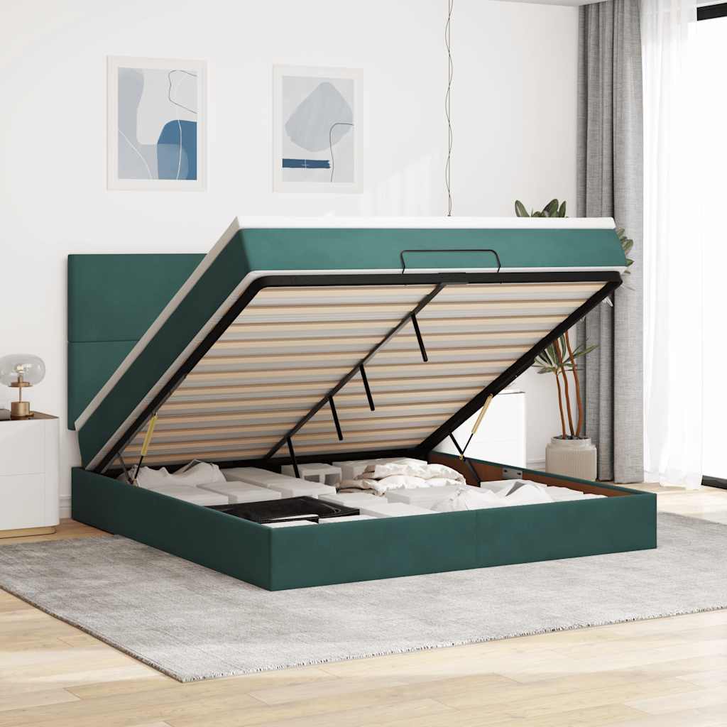 Ottoman-Bett Mit Matratzen & Leds Samt Dunkelgrün