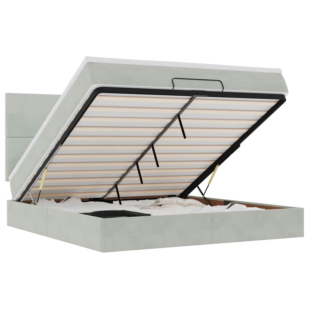 Ottoman-Bett Mit Matratzen & Leds Samt Hellgrau