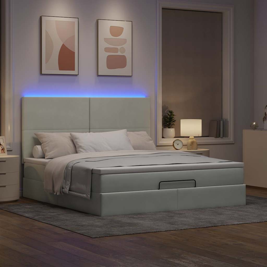 Ottoman-Bett Mit Matratzen & Leds Samt Hellgrau